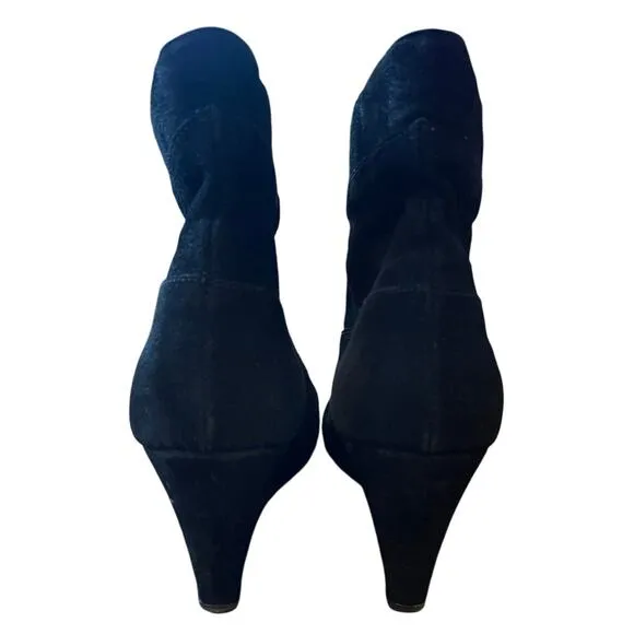 IRO 9 Suede Wedge Heel Leather Ankle Boots Slip On Almond Toe Booties Black 39