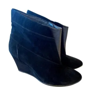 IRO 9 Suede Wedge Heel Leather Ankle Boots Slip On Almond Toe Booties Black 39