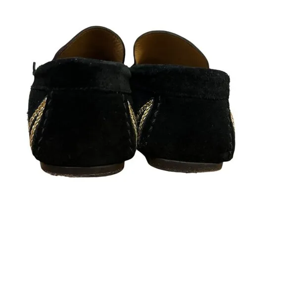 Isabel Marant Finha Embroidered Velvet Black Suede Leather Loafers Size 6