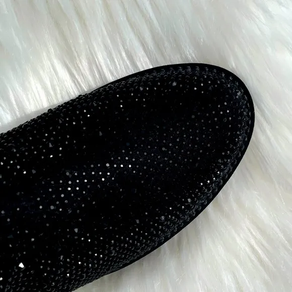 Italina Black Metallic Rhinestone EmbellishedLow Heel Slip-On Fancy Ankle Bootie