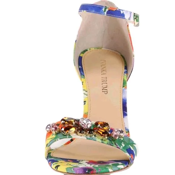 Ivanka Trump Women's Gessa Floral Twill Open Toe Sandals Shoes Sz 6.5 M