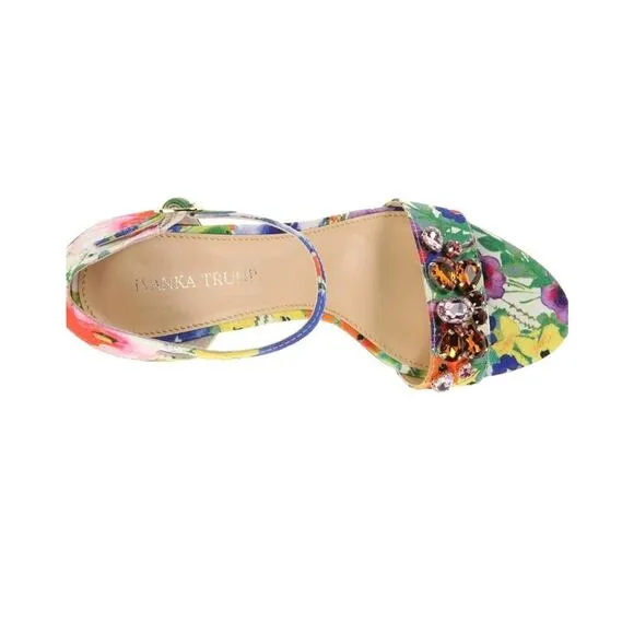 Ivanka Trump Women's Gessa Floral Twill Open Toe Sandals Shoes Sz 6.5 M