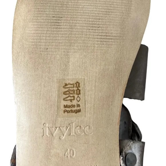 Ivylee Copenhagen Leather Flat Sandals Gray Size EU 40/US 10