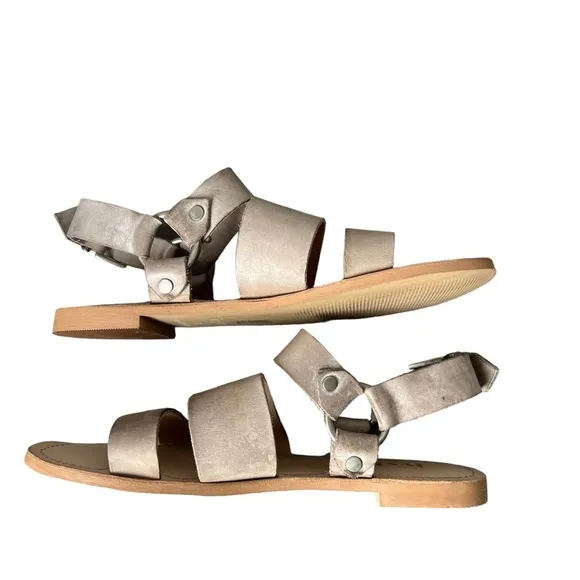 Ivylee Copenhagen Leather Flat Sandals Gray Size EU 40/US 10