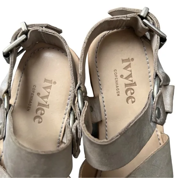 Ivylee Copenhagen Leather Flat Sandals Gray Size EU 40/US 10