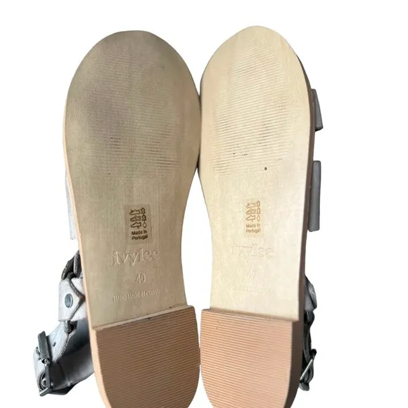 Ivylee Copenhagen Leather Flat Sandals Gray Size EU 40/US 10