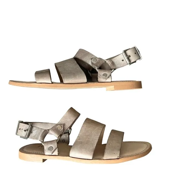 Ivylee Copenhagen Leather Flat Sandals Gray Size EU 40/US 10