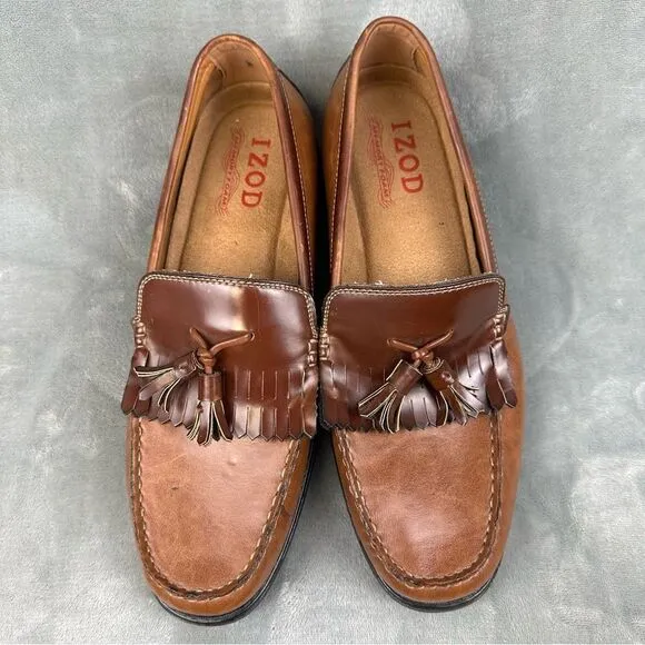 Izod Loafers Mens 11 Brown Slip On Tassel Dress Shoes Business Casual Foam