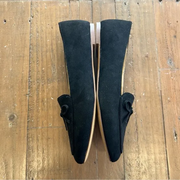 J crew black suede bow loafers flats almond toe academia casual women’s 8 NWOB