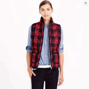 J. Crew Buffalo Plaid Puffer Vest - Red &amp; Navy Blue