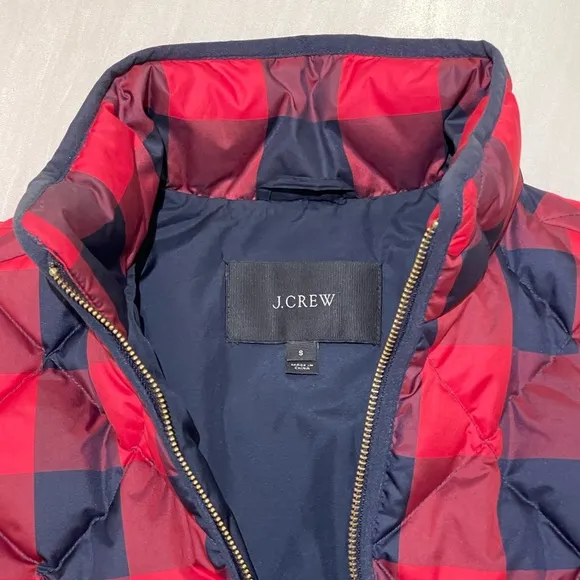 J. Crew Buffalo Plaid Puffer Vest - Red &amp; Navy Blue