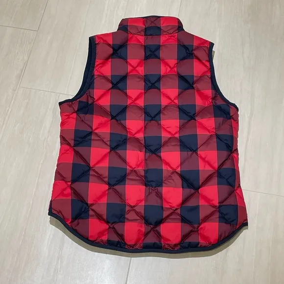 J. Crew Buffalo Plaid Puffer Vest - Red &amp; Navy Blue