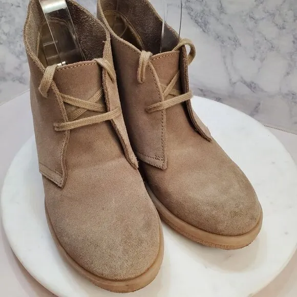 J. Crew Factory 7 Chukka Wedge Boots Taupe Suede 2 eye Lace up