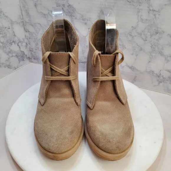 J. Crew Factory 7 Chukka Wedge Boots Taupe Suede 2 eye Lace up