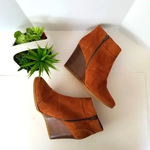 J Crew genuine leather brown suede wedge boots