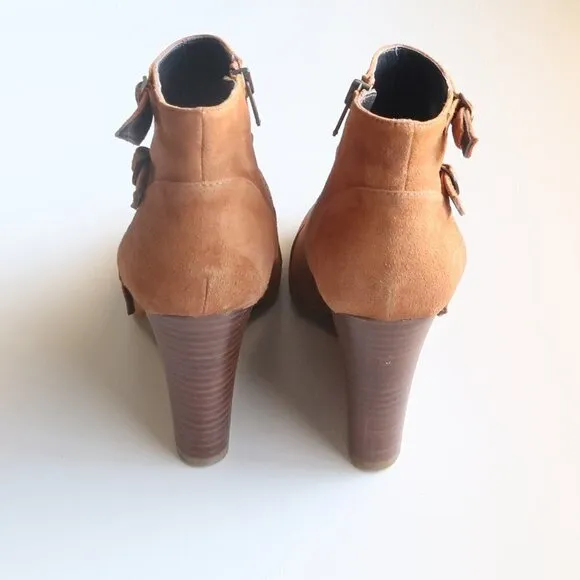 J. Crew Greer Tan / Brown Suede Wedge Round Toe Ankle Boots / Booties Size 8