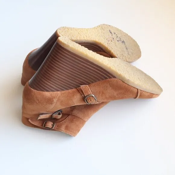 J. Crew Greer Tan / Brown Suede Wedge Round Toe Ankle Boots / Booties Size 8