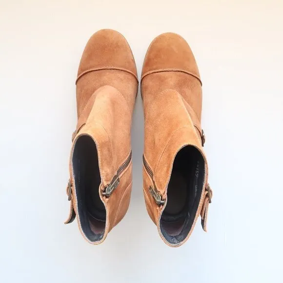 J. Crew Greer Tan / Brown Suede Wedge Round Toe Ankle Boots / Booties Size 8
