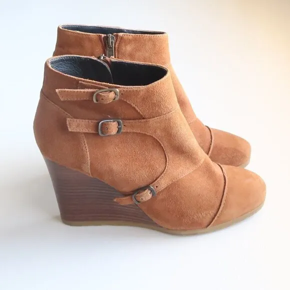 J. Crew Greer Tan / Brown Suede Wedge Round Toe Ankle Boots / Booties Size 8