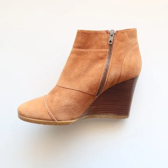 J. Crew Greer Tan / Brown Suede Wedge Round Toe Ankle Boots / Booties Size 8