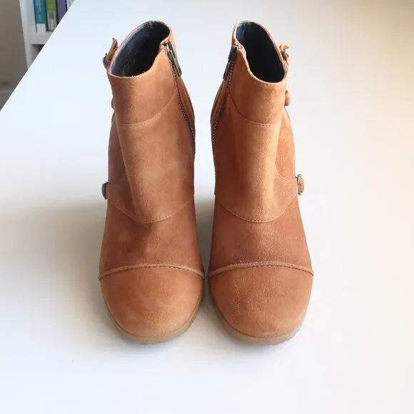 J. Crew Greer Tan / Brown Suede Wedge Round Toe Ankle Boots / Booties Size 8