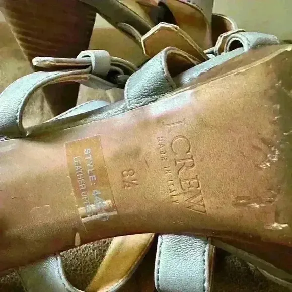 J Crew High Heel Grey Leather Buckle Sandals