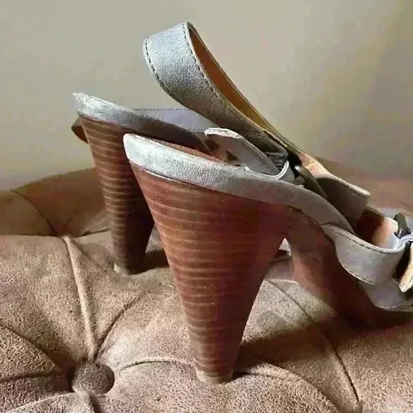 J Crew High Heel Grey Leather Buckle Sandals