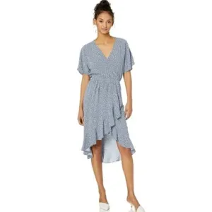 J. Crew Mercantile Blue &amp; White Floral Ruffle Wrap Dress
