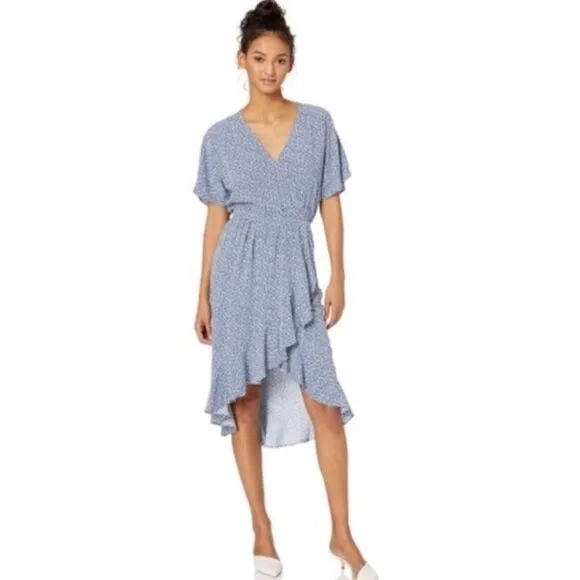J. Crew Mercantile Blue &amp; White Floral Ruffle Wrap Dress