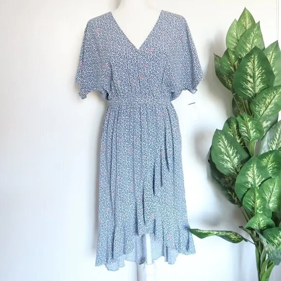 J. Crew Mercantile Blue &amp; White Floral Ruffle Wrap Dress