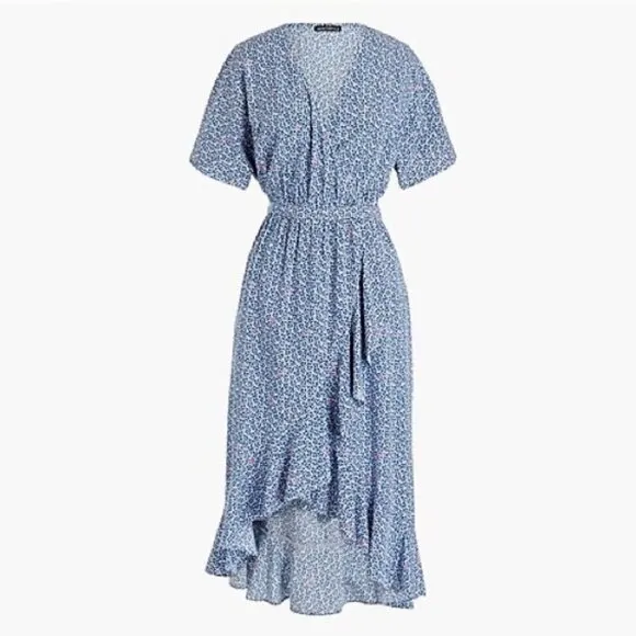J. Crew Mercantile Blue &amp; White Floral Ruffle Wrap Dress