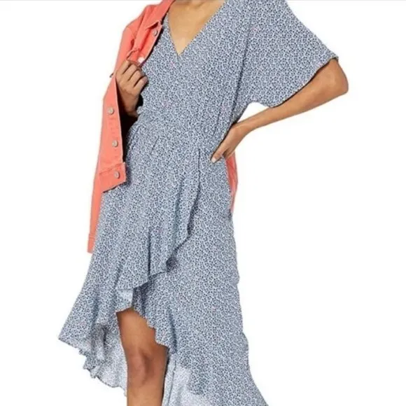 J. Crew Mercantile Blue &amp; White Floral Ruffle Wrap Dress