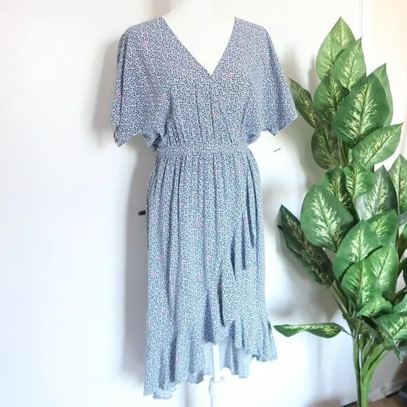 J. Crew Mercantile Blue &amp; White Floral Ruffle Wrap Dress