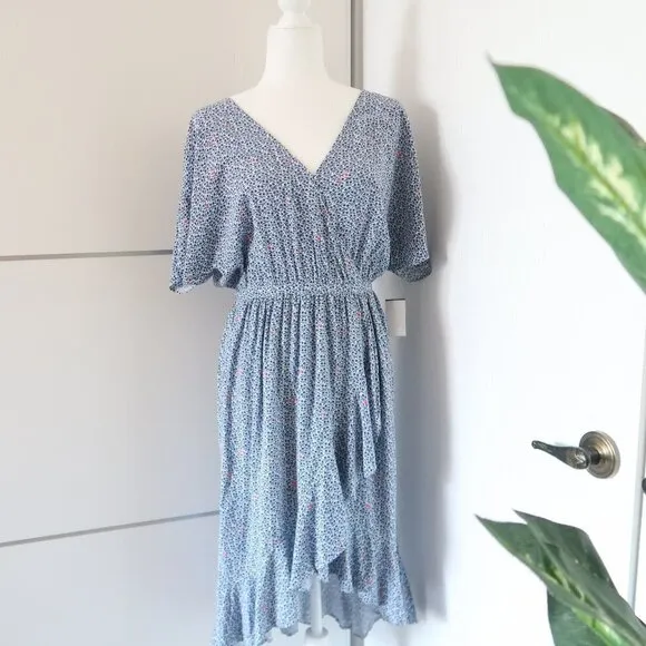 J. Crew Mercantile Blue &amp; White Floral Ruffle Wrap Dress
