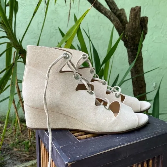 J Crew Nude Suede Wedge Sandals
