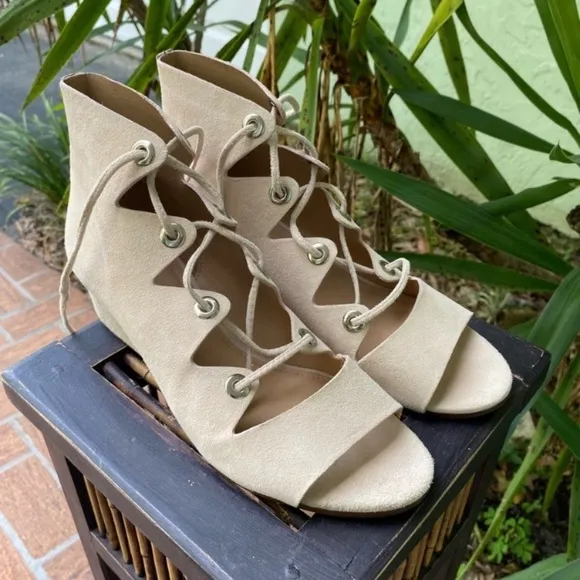 J Crew Nude Suede Wedge Sandals