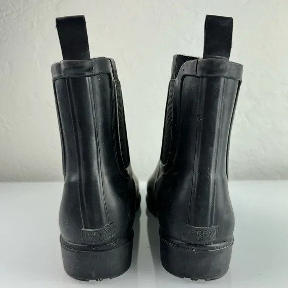 J Crew Rain Boots‎ Chelsea Solid Black Rubber Pull On Ankle Waterproof Elastic