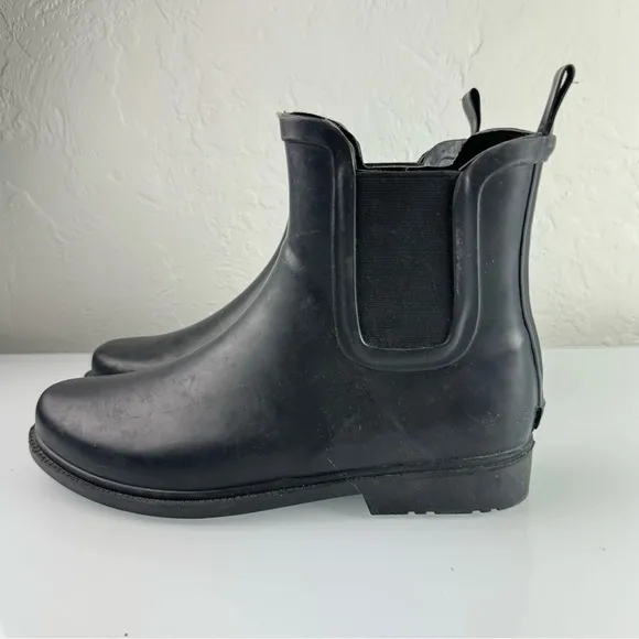 J Crew Rain Boots‎ Chelsea Solid Black Rubber Pull On Ankle Waterproof Elastic