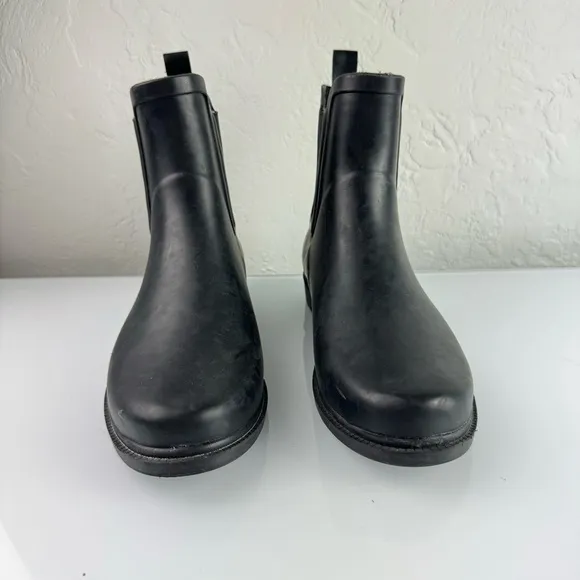 J Crew Rain Boots‎ Chelsea Solid Black Rubber Pull On Ankle Waterproof Elastic
