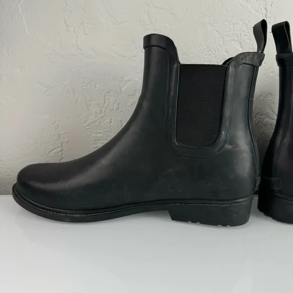 J Crew Rain Boots‎ Chelsea Solid Black Rubber Pull On Ankle Waterproof Elastic