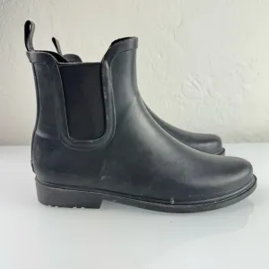 J Crew Rain Boots‎ Chelsea Solid Black Rubber Pull On Ankle Waterproof Elastic