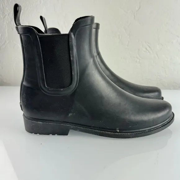 J Crew Rain Boots‎ Chelsea Solid Black Rubber Pull On Ankle Waterproof Elastic