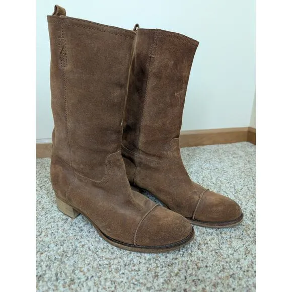 J Crew Ryder Women's Tan Suede Mid Calf Pull on Boots Size 8 Made in Italy