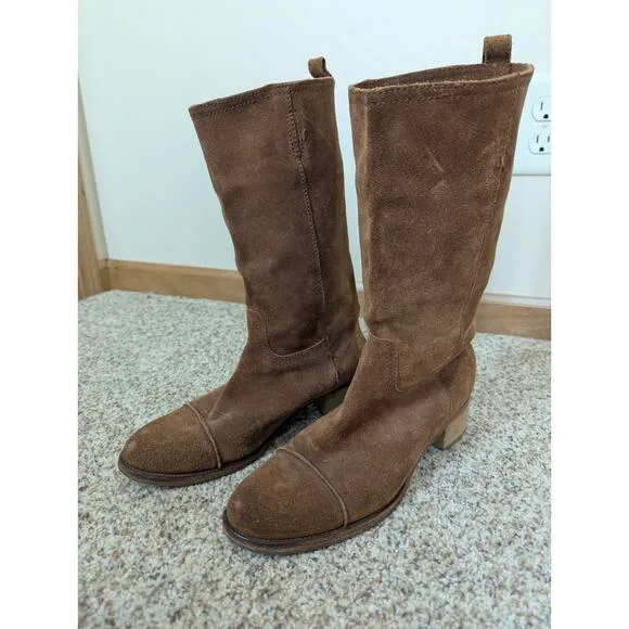 J Crew Ryder Women's Tan Suede Mid Calf Pull on Boots Size 8 Made in Italy