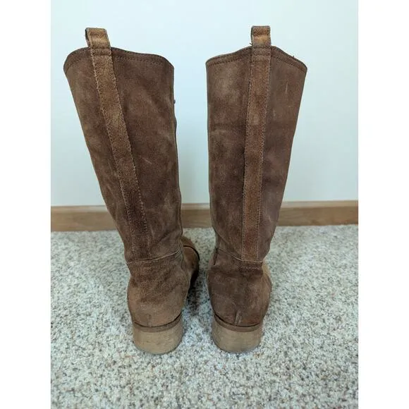 J Crew Ryder Women's Tan Suede Mid Calf Pull on Boots Size 8 Made in Italy
