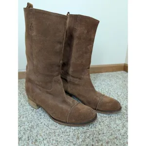 J Crew Ryder Women's Tan Suede Mid Calf Pull on Boots Size 8 Made in Italy