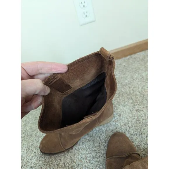 J Crew Ryder Women's Tan Suede Mid Calf Pull on Boots Size 8 Made in Italy