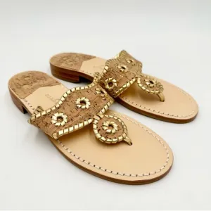 Jack Rogers Jacks Cork Gold Flat Sandals 6.5 boho bohemian eclectic nautical