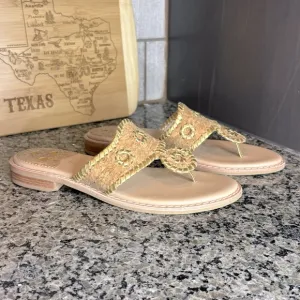 Jack Rogers Jacks II Cork Gold Toe Post Flat Sandals Size 7 1/2