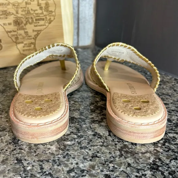 Jack Rogers Jacks II Cork Gold Toe Post Flat Sandals Size 7 1/2
